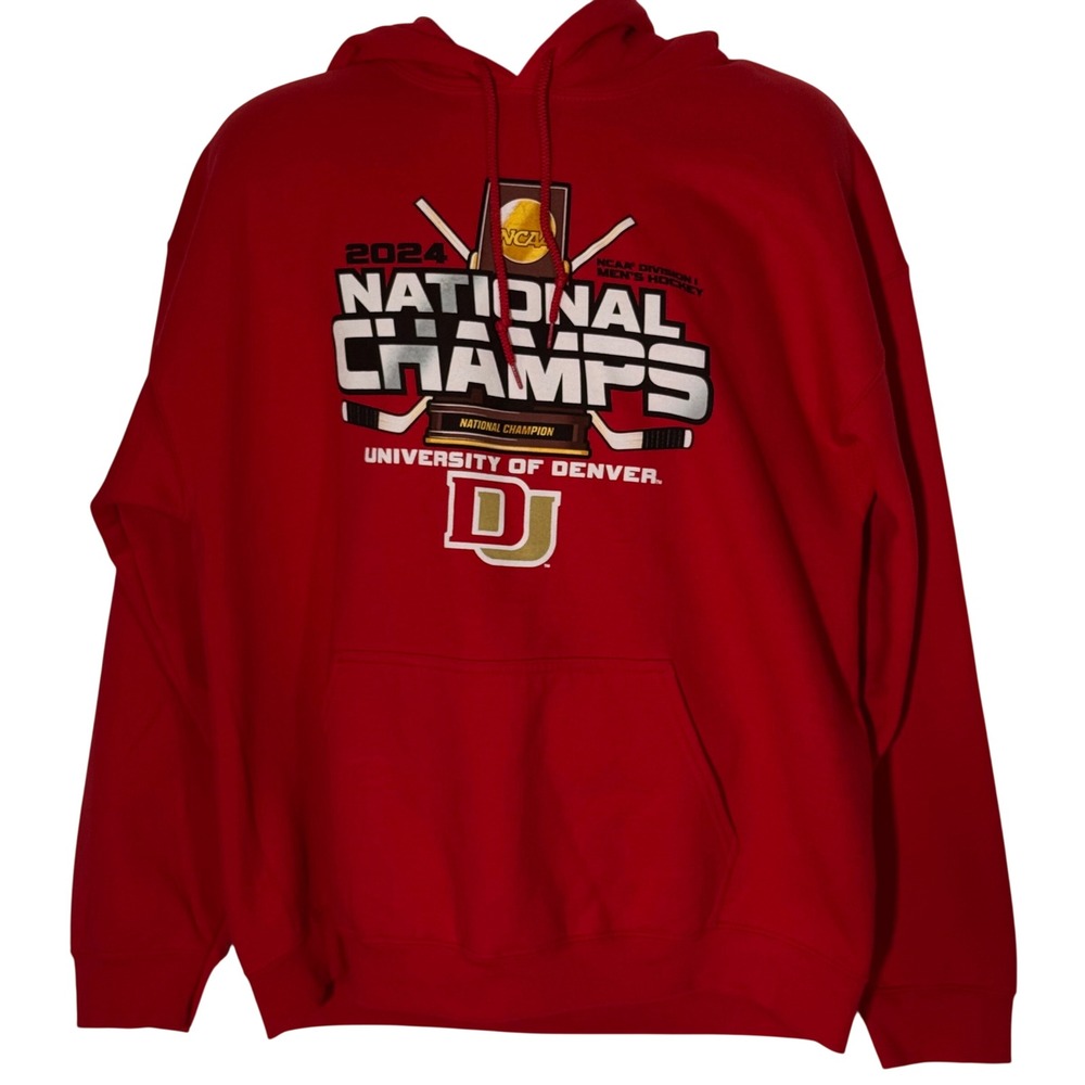 Gildan University of Denver National Champs Hockey Hoodie Red Men's XL